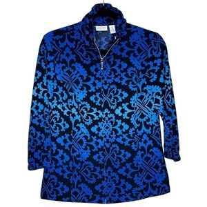 Zenergy By Chico's Zip Front Printed Jacket With 3/4 Sleeves